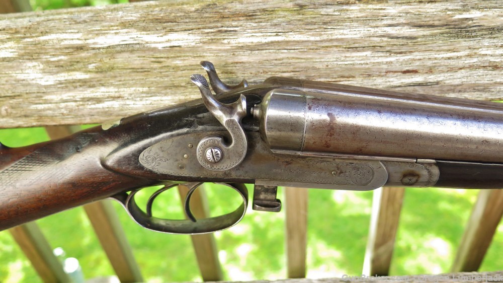 Parker Bros. 12 Ga. Underlever double barrel shotgun Antique 1874 Damascus -img-5