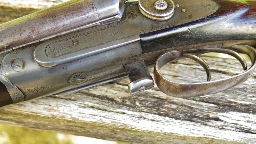 Parker Bros. 12 Ga. Underlever double barrel shotgun Antique 1874 Damascus -img-45