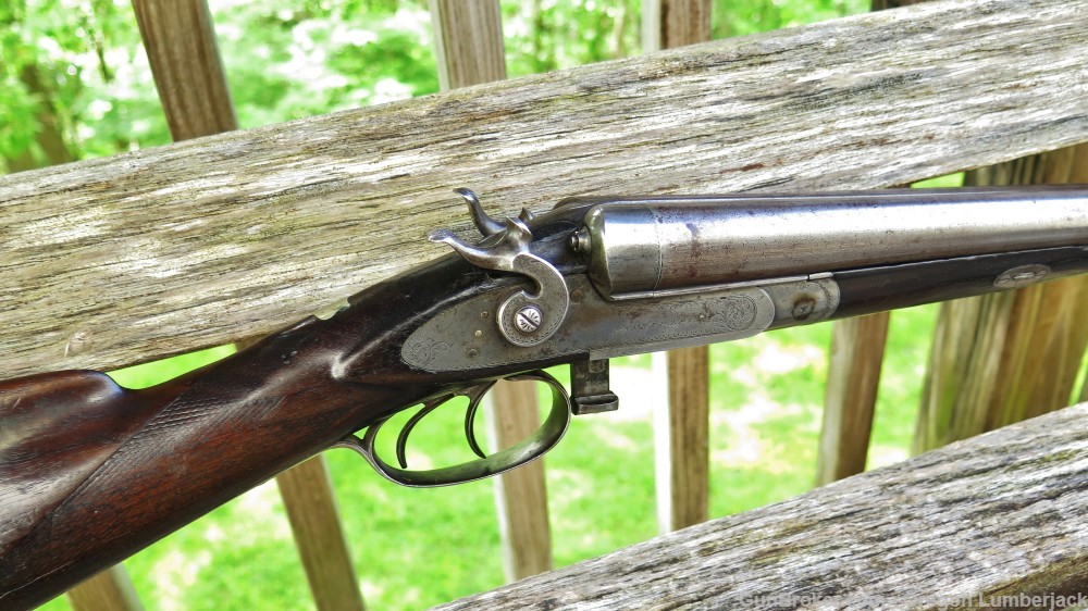 Parker Bros. 12 Ga. Underlever double barrel shotgun Antique 1874 Damascus -img-3