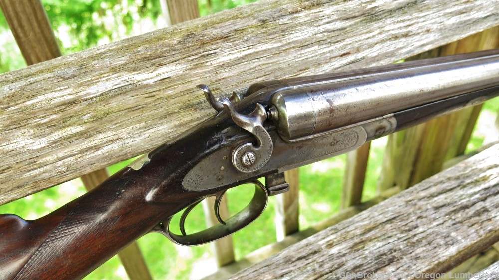 Parker Bros. 12 Ga. Underlever double barrel shotgun Antique 1874 Damascus -img-4