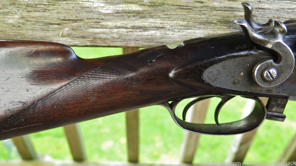 Parker Bros. 12 Ga. Underlever double barrel shotgun Antique 1874 Damascus -img-2