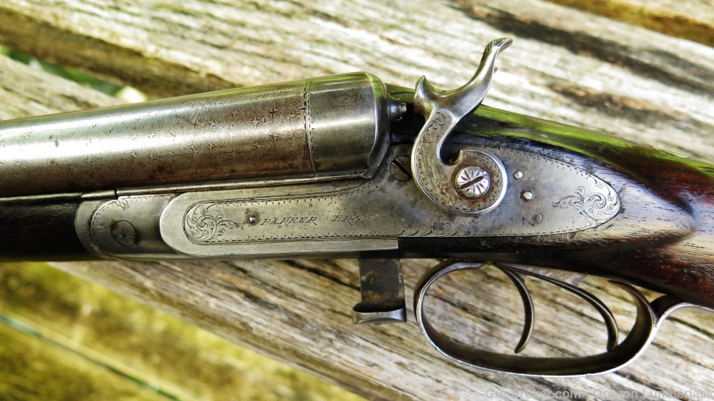 Parker Bros. 12 Ga. Underlever double barrel shotgun Antique 1874 Damascus -img-21