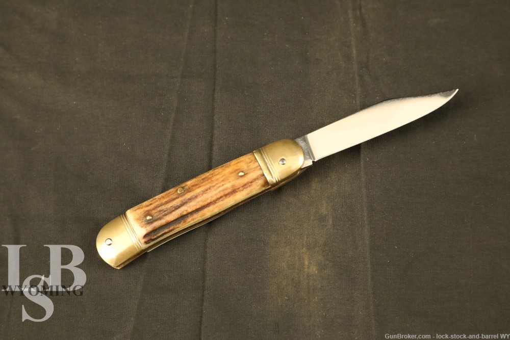 German Hubertus Solingen Automatic Switchblade Knife Stag Handle-img-0