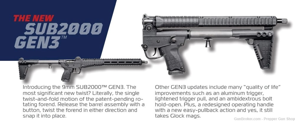 Kel-Tec SUB-2000 Gen 3 Carbine 9mm 16" Accepts Glock 19/17 Mags 15rd-img-3