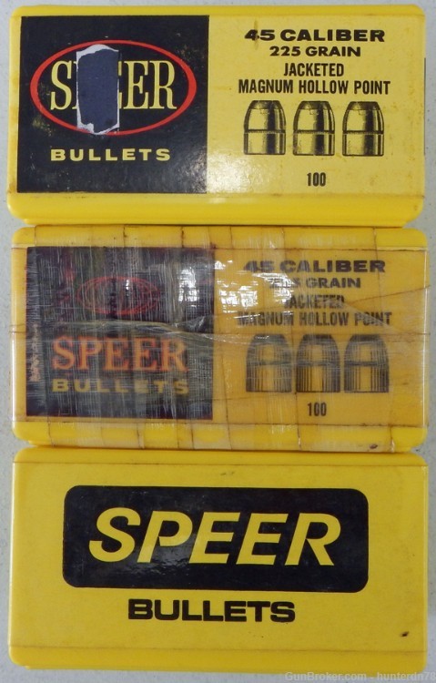 Speer 45 cal. 300 Bullets. 225 gr. Jacketed .451 Magnum Hollow Points.-img-1