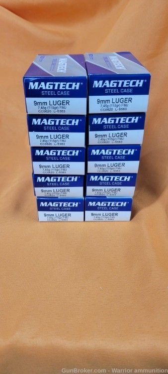 500 rd Magtech 9mm 115 grain FMJ Full Metal Jacket Zinc-Plated Steel Casing-img-0