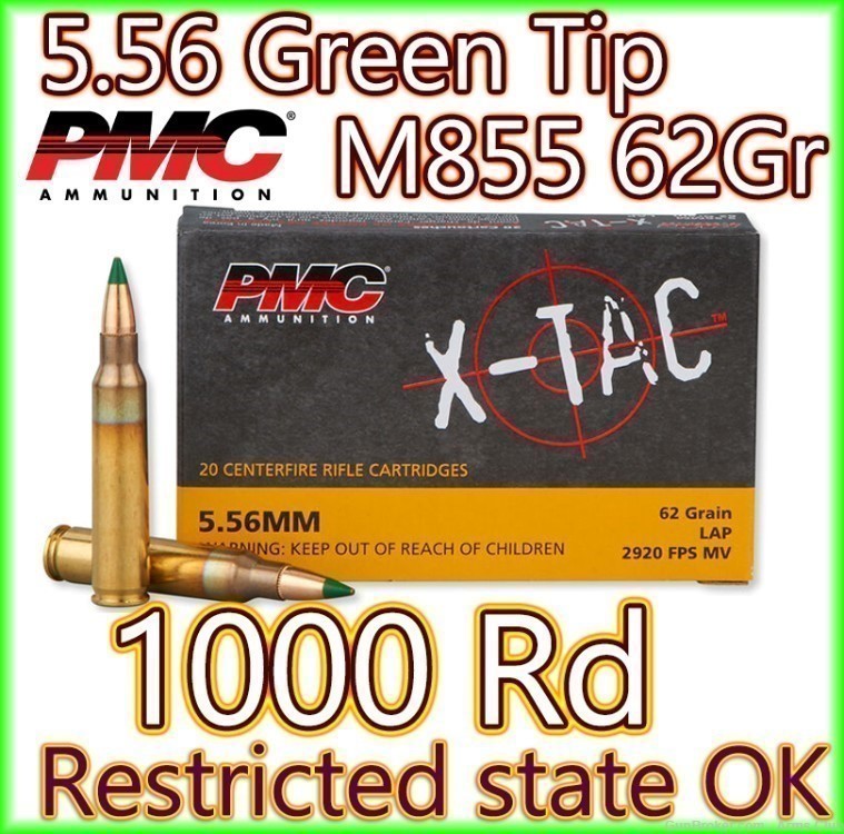 PMC 5.56 NATO M855 GREEN TIP 62GR 1000 RD CASE-img-0