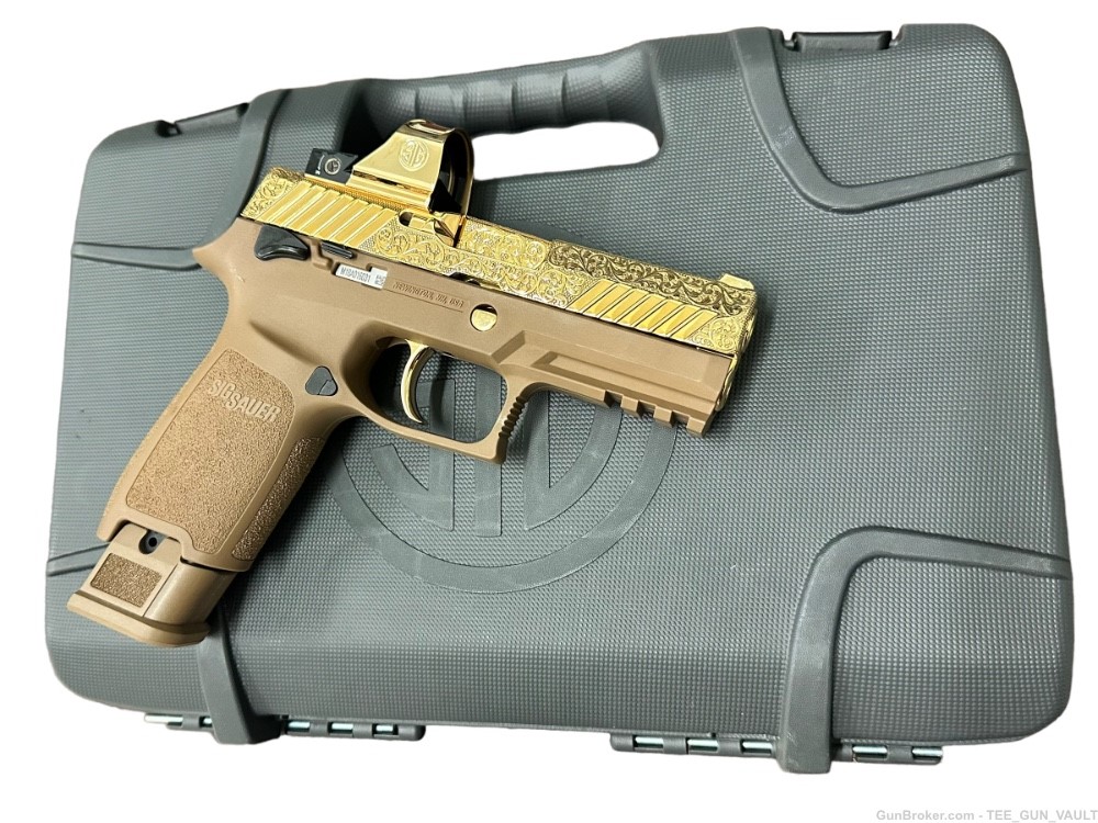 SIG SAUER P320 M18 WITH OPTIC 9mm FULLY ENGRAVED SLIDE POLISHED 24K GOLD-img-8