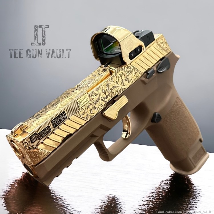 SIG SAUER P320 M18 WITH OPTIC 9mm FULLY ENGRAVED SLIDE POLISHED 24K GOLD-img-0