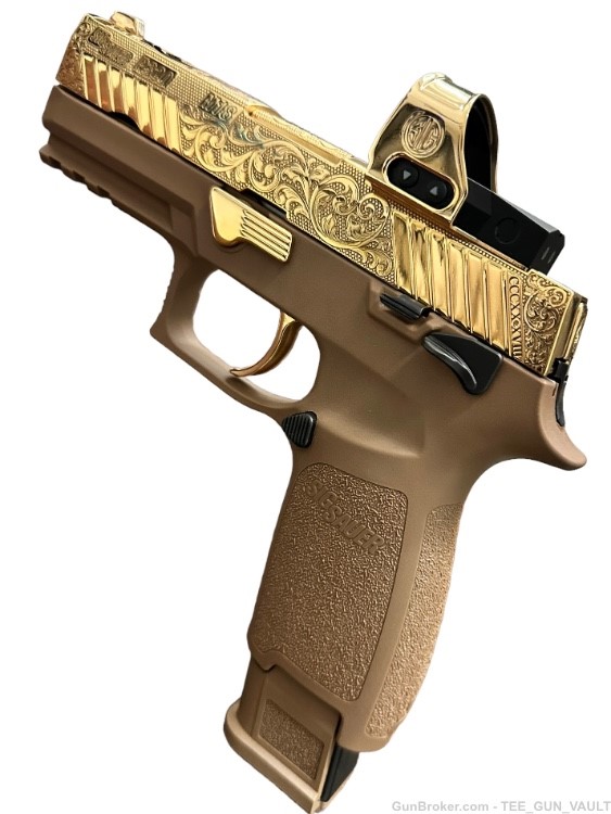 SIG SAUER P320 M18 WITH OPTIC 9mm FULLY ENGRAVED SLIDE POLISHED 24K GOLD-img-4