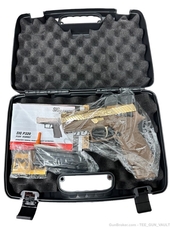 SIG SAUER P320 M18 WITH OPTIC 9mm FULLY ENGRAVED SLIDE POLISHED 24K GOLD-img-7