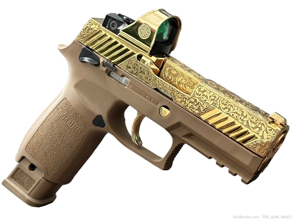 SIG SAUER P320 M18 WITH OPTIC 9mm FULLY ENGRAVED SLIDE POLISHED 24K GOLD-img-5