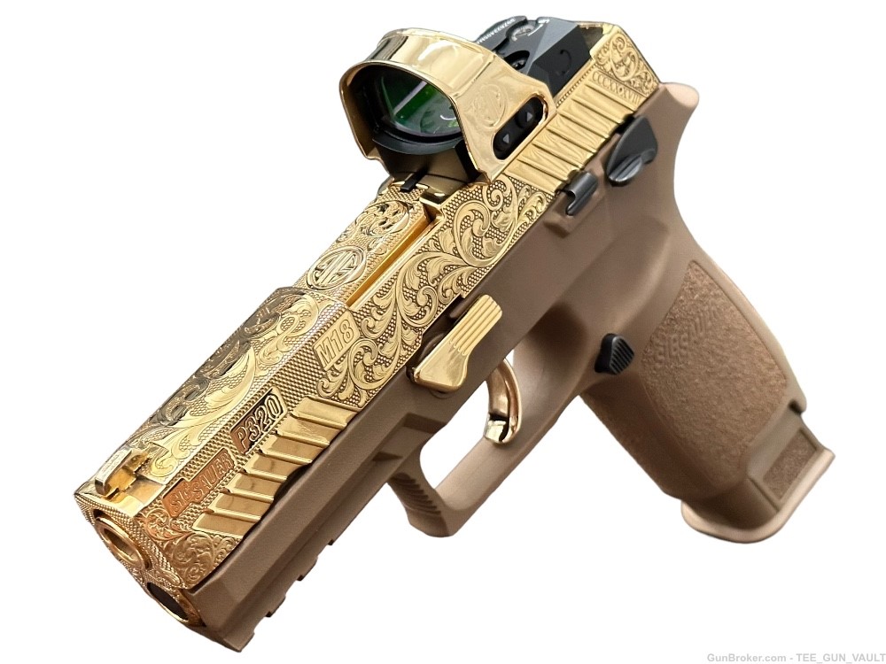 SIG SAUER P320 M18 WITH OPTIC 9mm FULLY ENGRAVED SLIDE POLISHED 24K GOLD-img-6