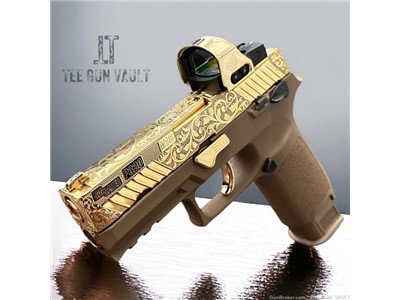 SIG SAUER P320 M18 WITH OPTIC 9mm FULLY ENGRAVED SLIDE POLISHED 24K GOLD