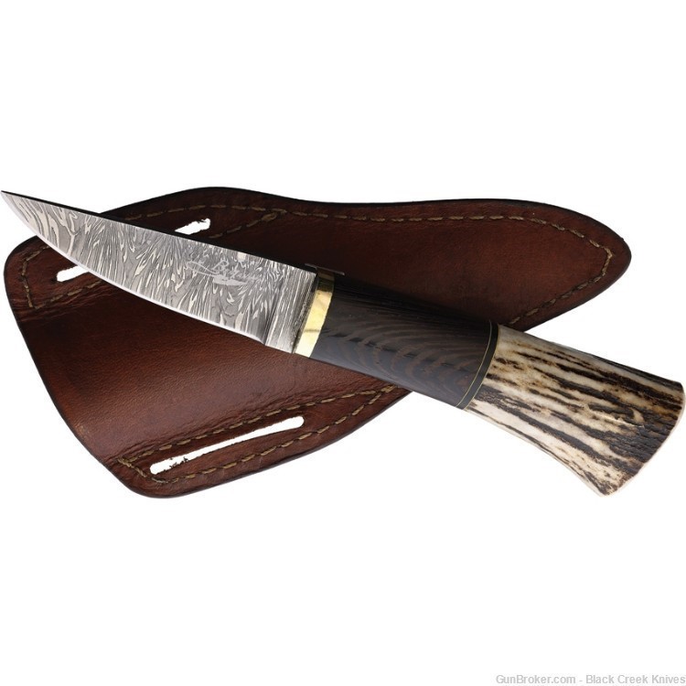 BenJahmin Damascus Steel Hunting Knife Stag/Wenge Wood Handle  Sheath-img-1