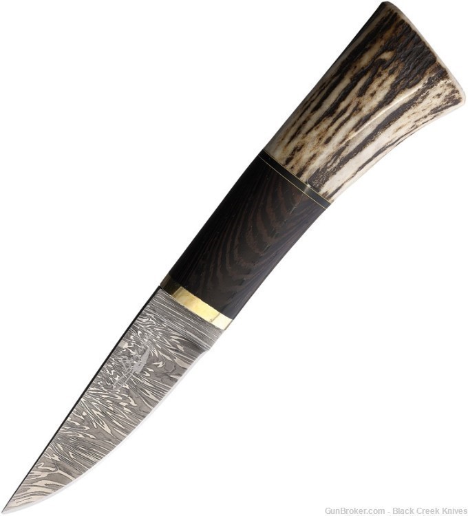 BenJahmin Damascus Steel Hunting Knife Stag/Wenge Wood Handle  Sheath-img-0
