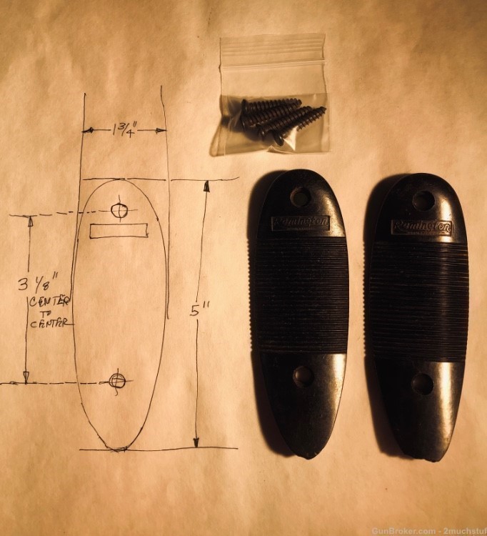2 ORIGINAL REMINGTON Black Plastic BUTTPLATES & 4 Screws Curved Butt Plate -img-1