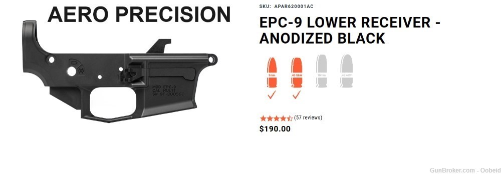 Aero Precision EPC-9 Lower Receiver  EPC9 9mm 40S&W Glock compatible Mag-img-0