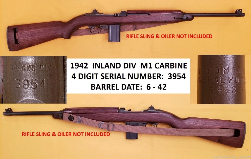  JUNE 1942 6-42, INLAND DIV M1 CARBINE, 4 DIGIT SERIAL NUMBER: 3954, .30CAL-img-0