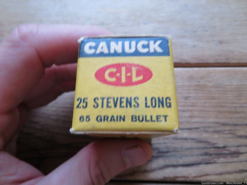 Canuck 25 Stevens LONG RF rimfire full box 50 rounds RARE -img-2