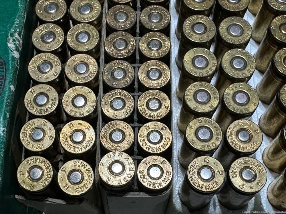 91 pieces of 350 Remington Rem Mag factory and hand loaded ammo and brass -img-2
