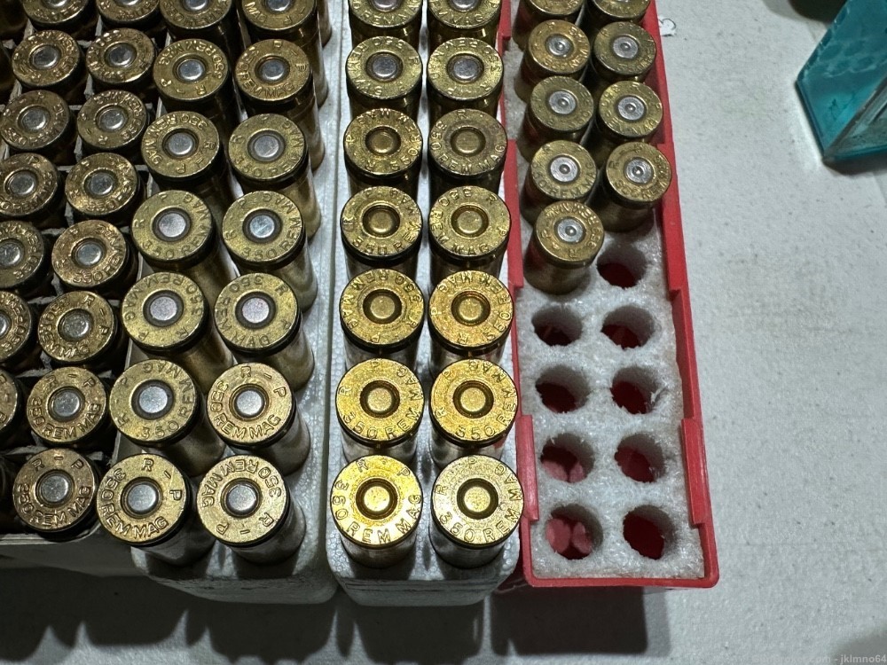 91 pieces of 350 Remington Rem Mag factory and hand loaded ammo and brass -img-5