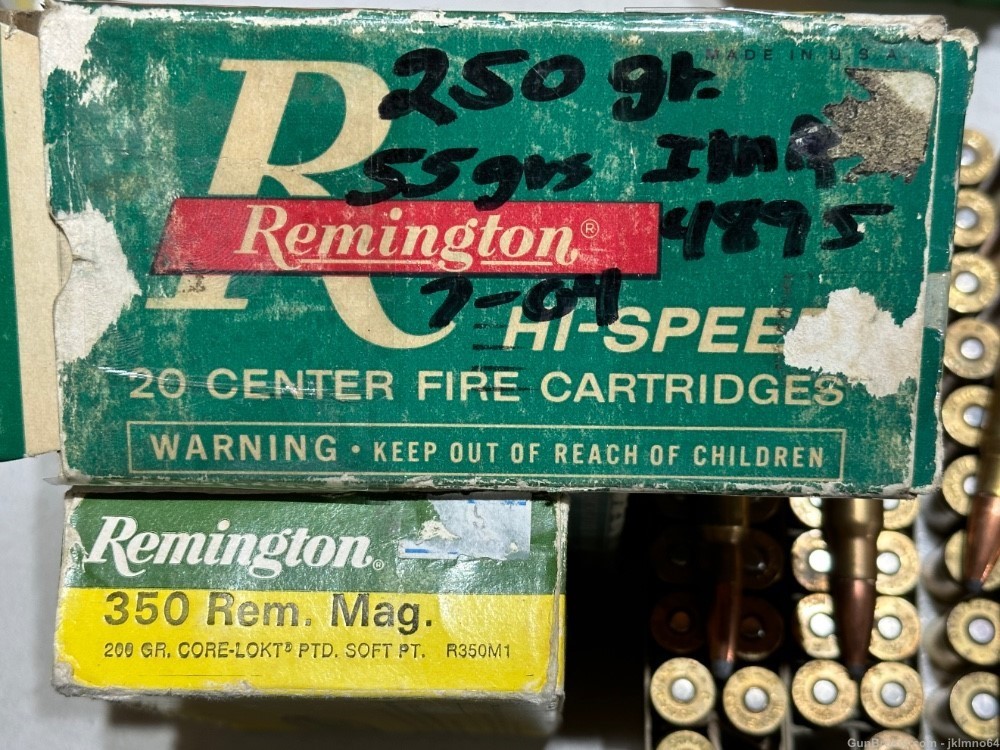 91 pieces of 350 Remington Rem Mag factory and hand loaded ammo and brass -img-11
