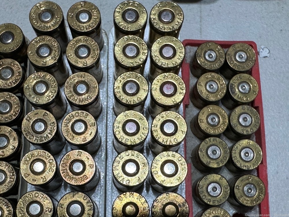91 pieces of 350 Remington Rem Mag factory and hand loaded ammo and brass -img-3