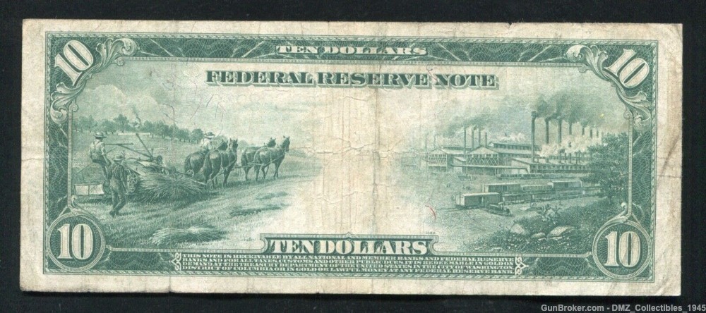 1914 US $10 Federal Reserve Note Money Currency w/ Andrew Jackson-img-1