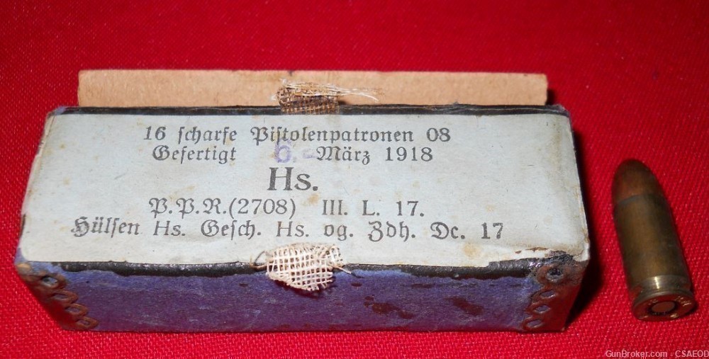 GERMAN 9mm LUGER & SMG SUPER RARE BOX + 1 1918 -img-2