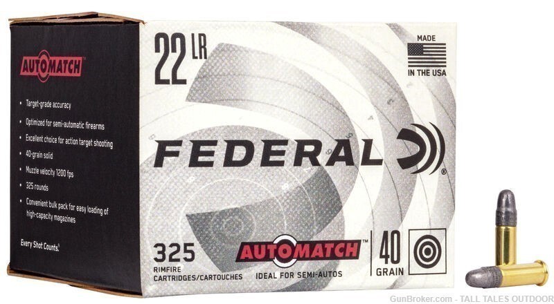 Federal AutoMatch .22LR 40gr. Lead Round Nose AM22 325 Rounds-img-0