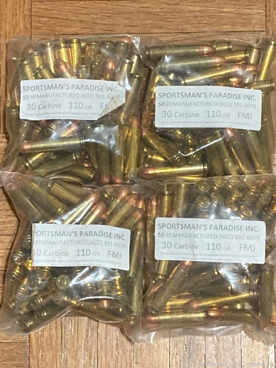 30 Carbine 30 M1 110 gr FMJ Rifle Ammo 200 rds 30M1 Remanufactured-img-0