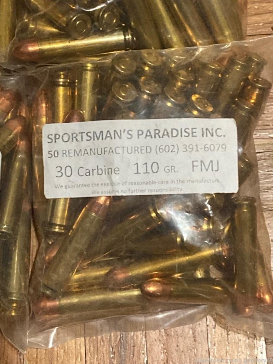30 Carbine 30 M1 110 gr FMJ Rifle Ammo 200 rds 30M1 Remanufactured-img-1
