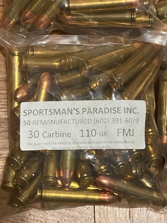 30 Carbine 30 M1 110 gr FMJ Rifle Ammo 300 rds 30M1 Remanufactured-img-1