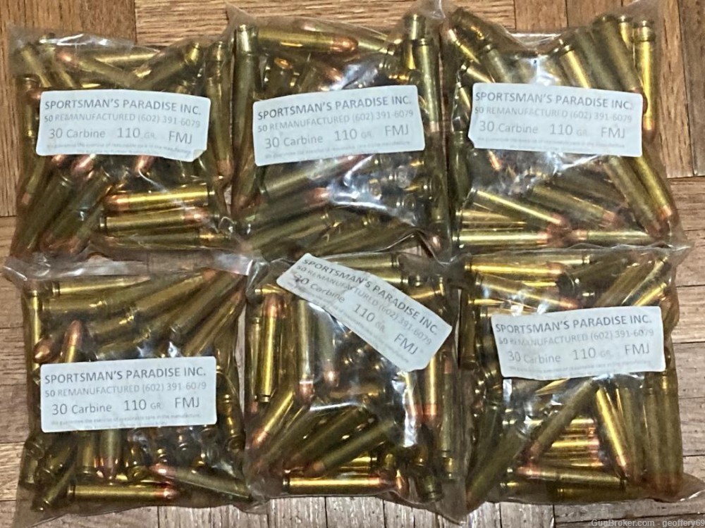 30 Carbine 30 M1 110 gr FMJ Rifle Ammo 300 rds 30M1 Remanufactured-img-0