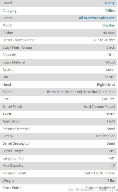 Henry Big Boy All Weather Side Gate 44Mag 10+1 20" Barrel H012GAW-img-1