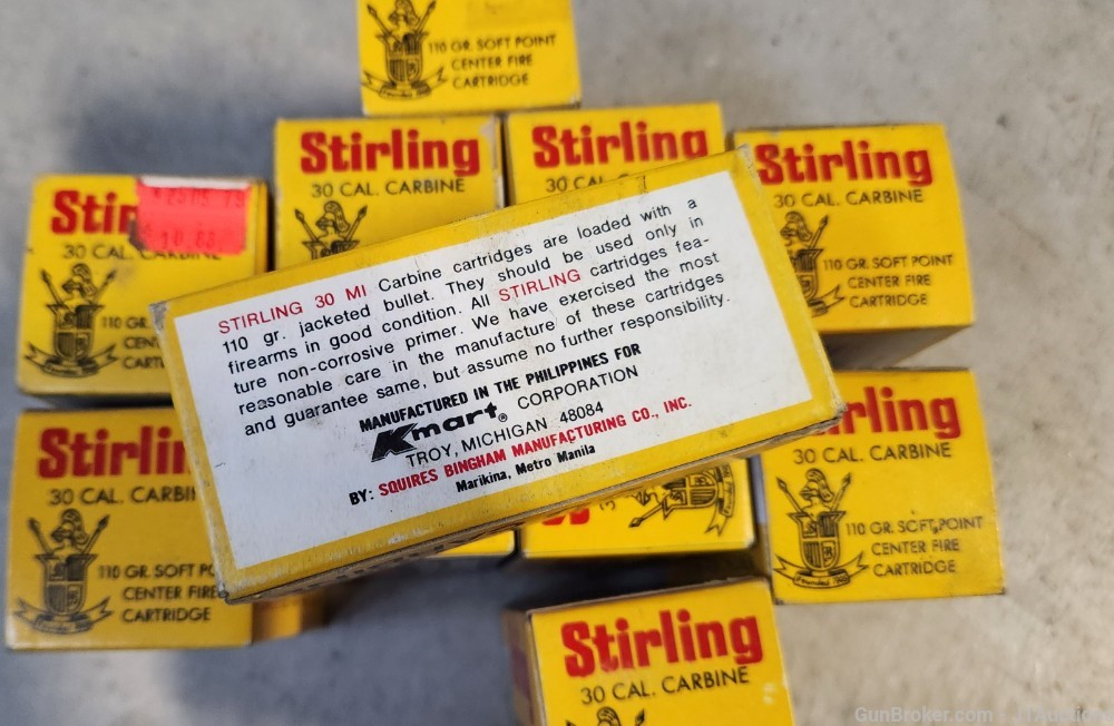 Stirling 30 carbine ammo 11 boxes 530 rounds +--img-1