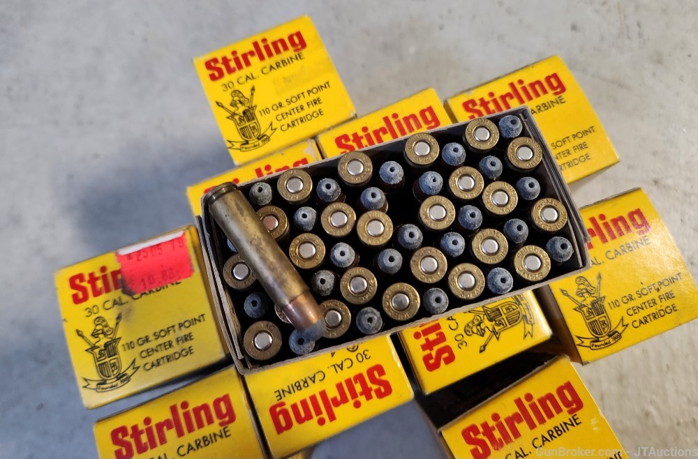 Stirling 30 carbine ammo 11 boxes 530 rounds +--img-2