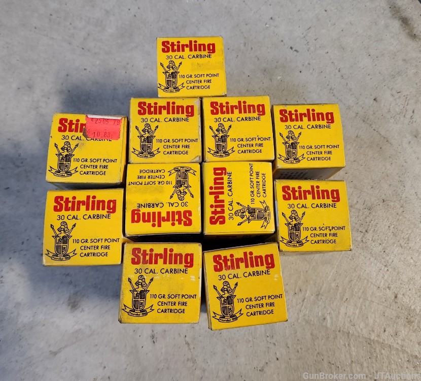 Stirling 30 carbine ammo 11 boxes 530 rounds +--img-0