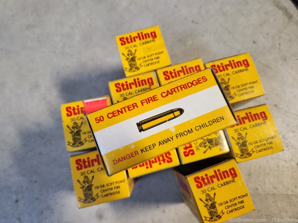 Stirling 30 carbine ammo 11 boxes 530 rounds +--img-4