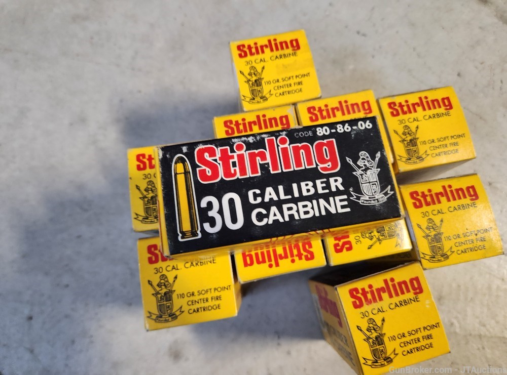 Stirling 30 carbine ammo 11 boxes 530 rounds +--img-3