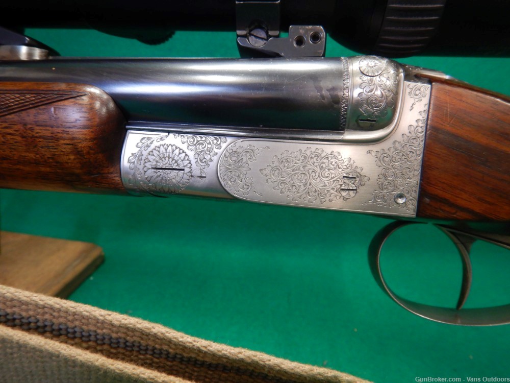 Belgium Continental Arms Engraved Double Rifle 375 H&H Magnum W/ Scope-img-11