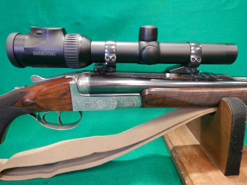Belgium Continental Arms Engraved Double Rifle 375 H&H Magnum W/ Scope-img-2