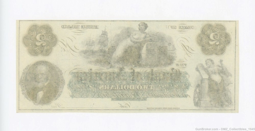 1850s-80s $2 Rhode Island Bank Note Money Currency-img-1