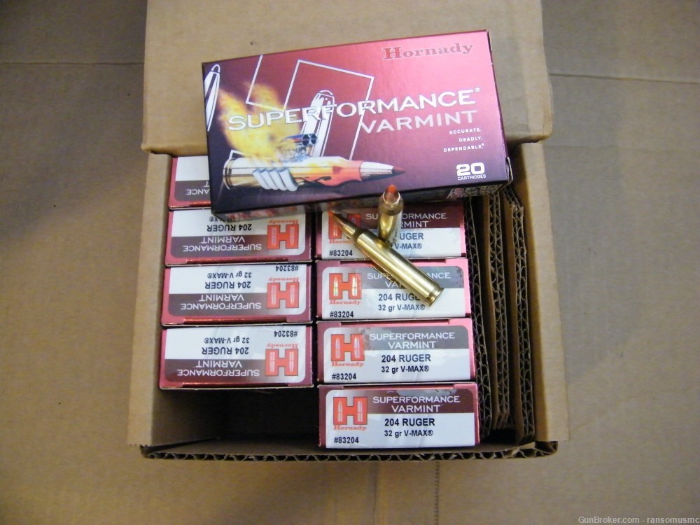 200 Rounds Hornady .204 Ruger 32gr VMAX Superformance 83204-img-0
