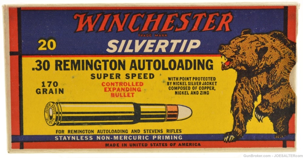 Excellent Winchester “Bear” Box 30 Rem Ammo Crisp & Bright-img-0