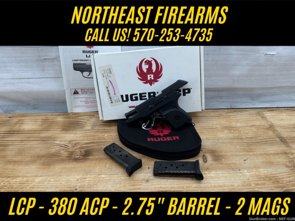 Ruger LCP 380 ACP 2.75" Barrel w/ 2 Mags Case + Box / Papers-img-0