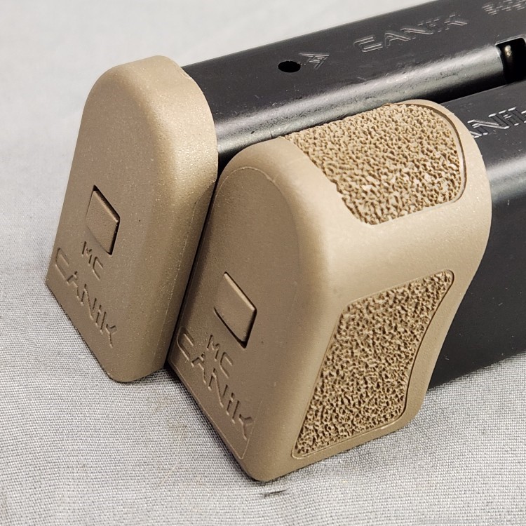 Two Canik 9mm magazines (12rd and 15rd) with tan baseplates-img-5