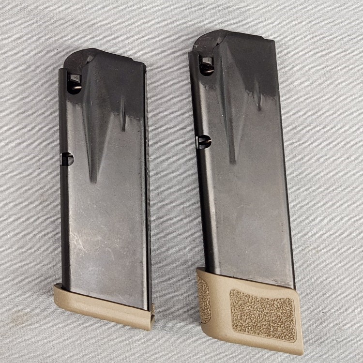 Two Canik 9mm magazines (12rd and 15rd) with tan baseplates-img-0