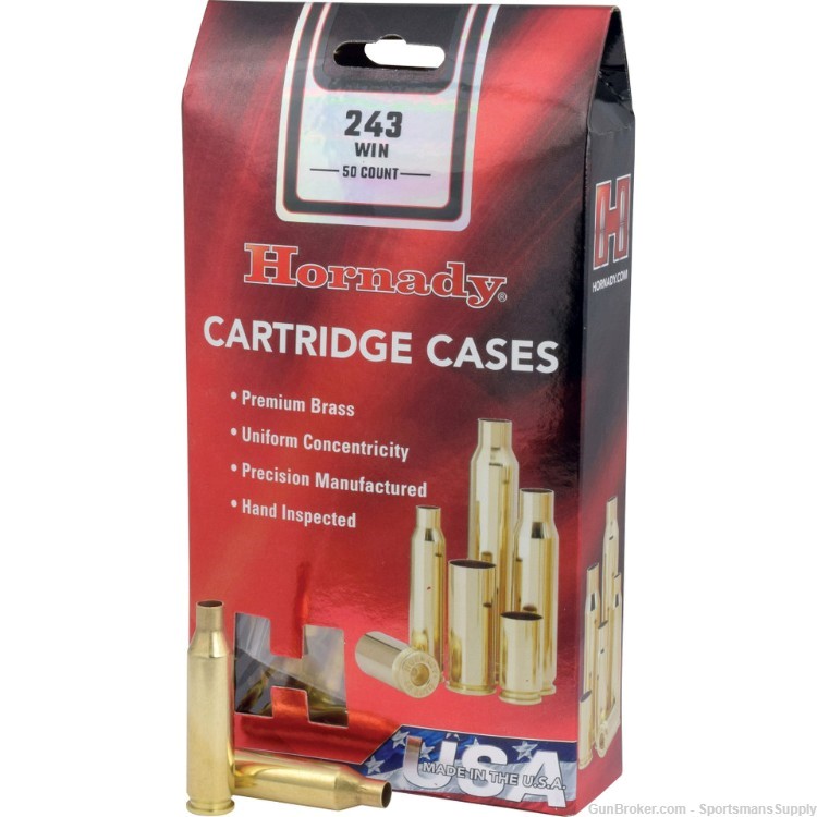 Hornady .243 Winchester 50 Unprimed Brass Cartridge Cases NIB!!-img-0